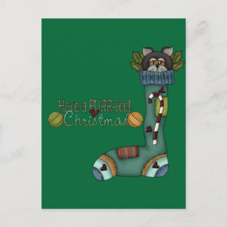 Purrfect Christmas Stocking Cat Holiday Postcard