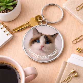 Purrfect Companion Custom Pet Photo Cat Lover Key Ring