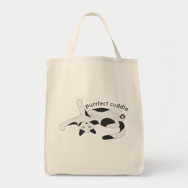Purrfect Cuddle Grocery Tote Bag (Front)