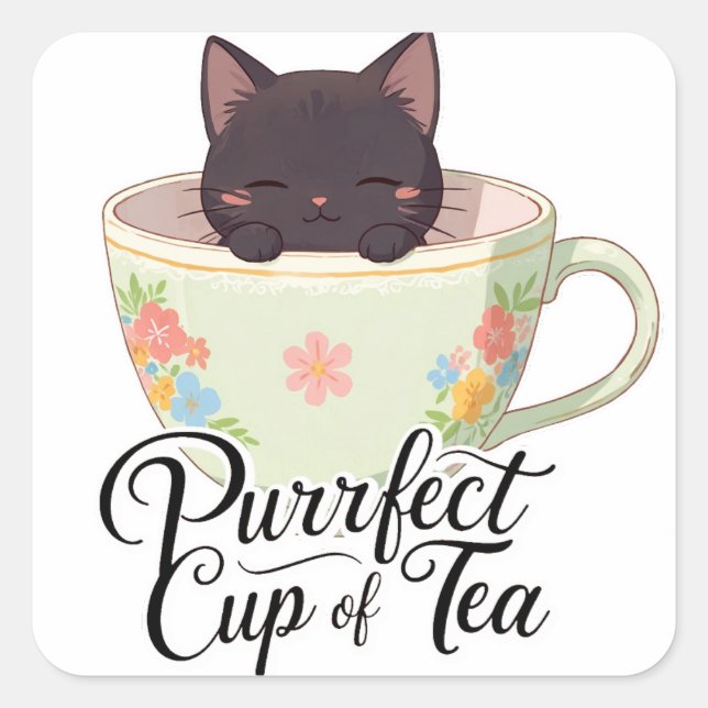 Purrfect Cup Of Tea Square Sticker (Front)