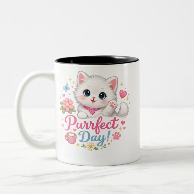Purrfect Day Cute Cat Coffee Mug (Left)