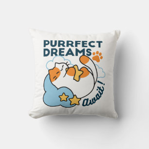 Purrfect Dreams Await – Cute Sleeping Cat Dreamy Cushion