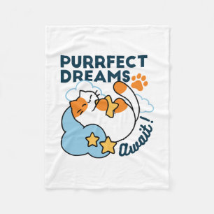 Purrfect Dreams Await – Cute Sleeping Cat Dreamy Fleece Blanket