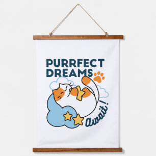 Purrfect Dreams Await – Cute Sleeping Cat Dreamy Hanging Tapestry