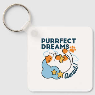Purrfect Dreams Await – Cute Sleeping Cat Dreamy Key Ring