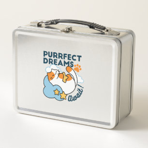 Purrfect Dreams Await – Cute Sleeping Cat Dreamy Metal Lunch Box