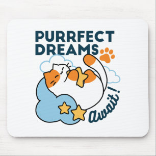 Purrfect Dreams Await – Cute Sleeping Cat Dreamy Mouse Mat