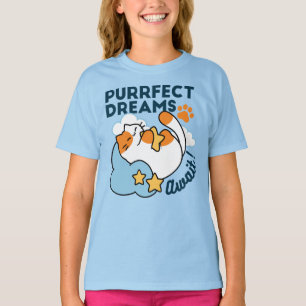 Purrfect Dreams Await – Cute Sleeping Cat Dreamy T-Shirt