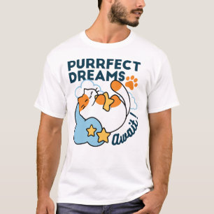 Purrfect Dreams Await – Cute Sleeping Cat Dreamy T-Shirt