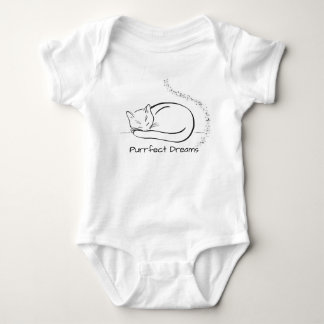 Purrfect Dreams - Cute Sleeping Cat Line Art Desig Baby Bodysuit