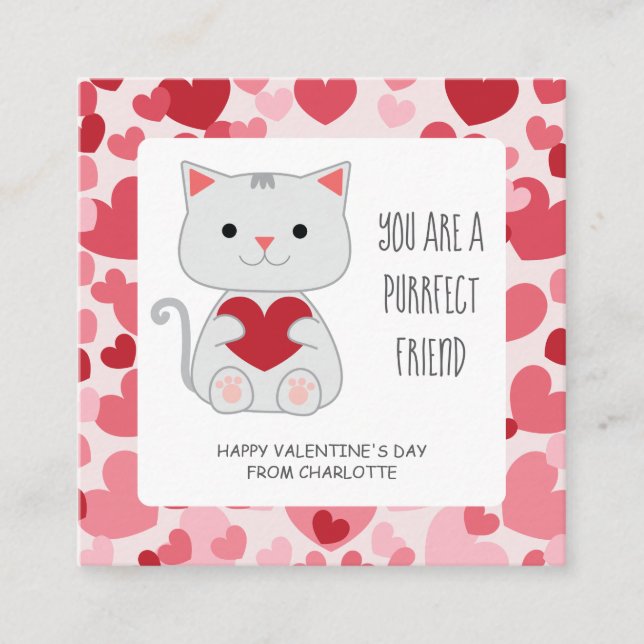 Purrfect Friend Cat Classroom Valentine Enclosure Card (Front)