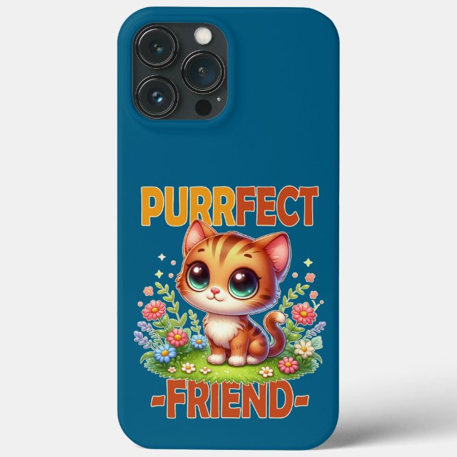 Purrfect Friend pun Cute orange cat kitten cartoon Case-Mate iPhone Case (Back)