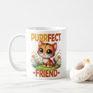 Purrfect Friend pun Cute orange cat kitten cartoon Coffee Mug