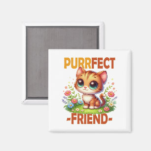 Purrfect Friend pun Cute orange cat kitten cartoon Magnet