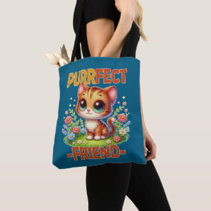 Purrfect Friend pun Cute orange cat kitten cartoon Tote Bag