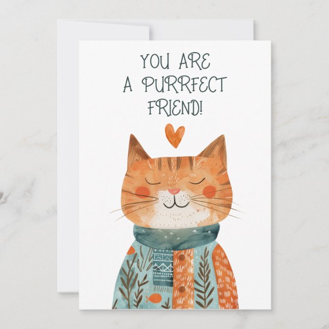 Purrfect Friend Quirky Cat Galentine's Day Holiday Card (Front)