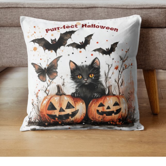 Purrfect Halloween Throw Pillow (Creator Uploaded)