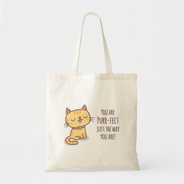 Purrfect Just The Way You Are Cat Pun Tote Bag (Front)