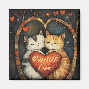 Purrfect Love A Cosy Cat Embrace Artwork  Magnet