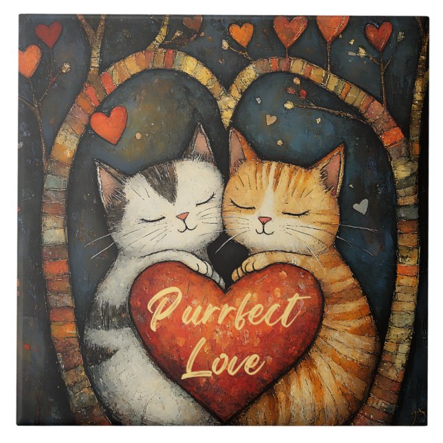 Purrfect Love A Cosy Cat Embrace Artwork  Tile (Front)