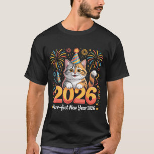 Purrfect New Year 2026 Cute Cat Fireworks Celebrat T-Shirt