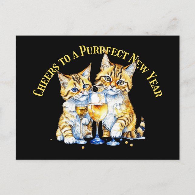 Purrfect New Year Cats Postcard (Front)