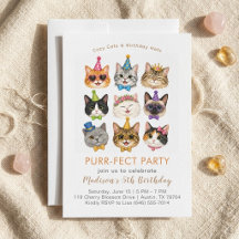 Purrfect Party Cute Kitty Cats Birthday Invitation