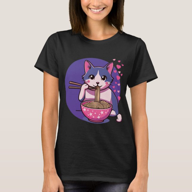 Purrfect Ramen Love: Cat & Noodles Tee T-Shirt (Front)