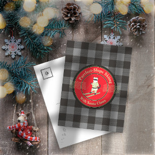 Purrfect-Slope Skiing with Santa Claws Holiday Postcard