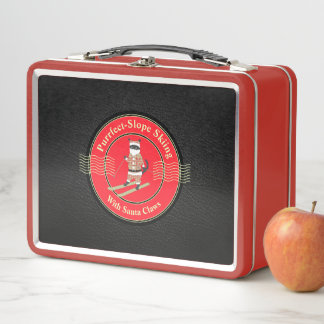 Purrfect-Slope Skiing with Santa Claws Metal Lunch Box