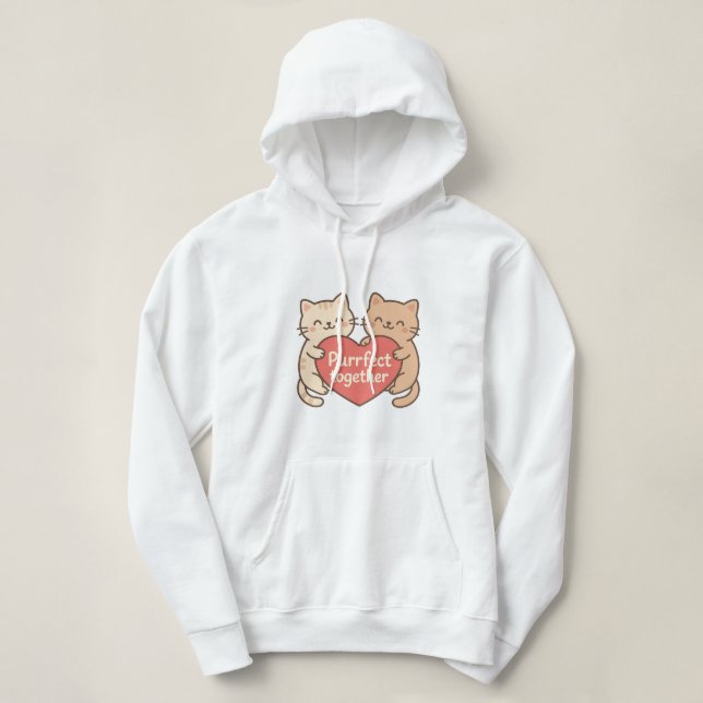 Purrfect Together Cute Cats Hoodie (Design Front)