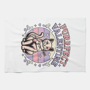 Purrfect Valentine Cat Valentine Love Vintage Vect Tea Towel