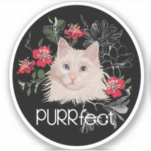 PURRfect white cat sticker or your cats name