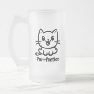 Purrfection, Very Cute Anime Cat Frosted Glass Beer Mug