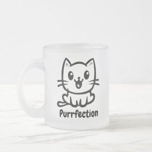 Purrfection, Very Cute Anime Cat Frosted Glass Coffee Mug