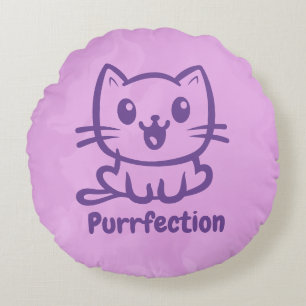 Purrfection, Very Cute Anime Cat Round Cushion