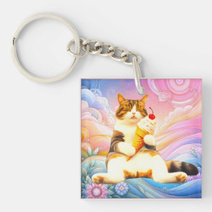 Purrfectly Asleep – Cat Holding Ice Cream Cone Key Ring