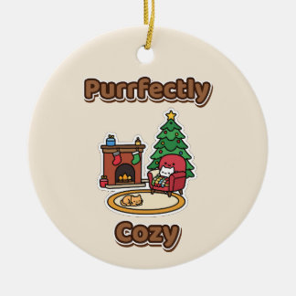 Purrfectly Cosy Christmas Cats Fireplace Ceramic Tree Decoration