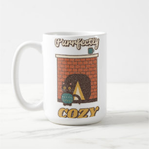 Purrfectly Cozy Black Cat in a Sweater by the Fire Coffee Mug