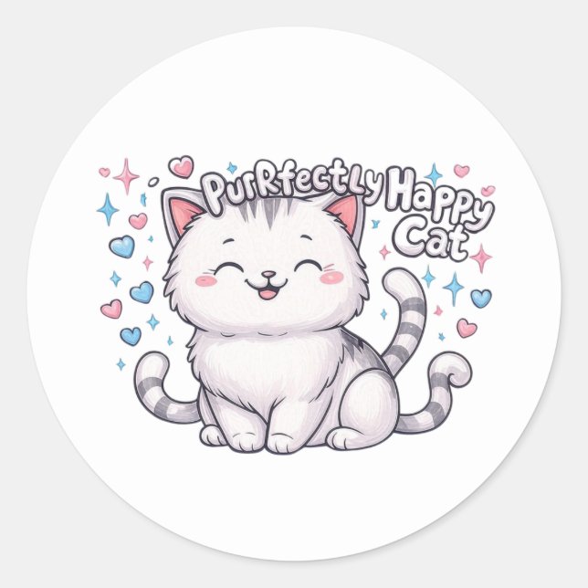 Purrfectly Happy Cat Cute Sticker (Front)