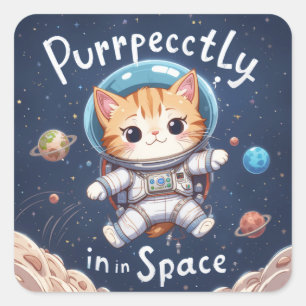 Purrfectly in Space Cat Astronaut Cute Kawaii Square Sticker