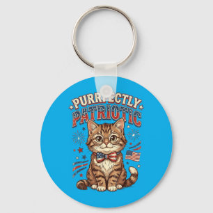 Purrfectly Patriotic Cat Vintage 4th Of July For Key Ring