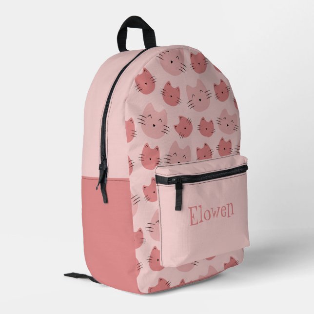 Purrfectly Pink Whimsy Printed Backpack (Back Corner Left)