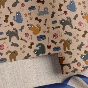 Purrfectly Playful Cats on Brown Background Wrapping Paper
