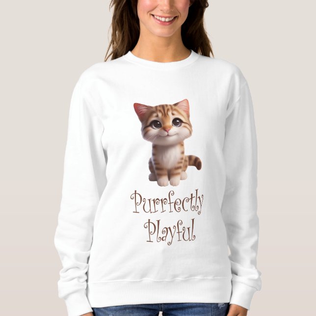 Purrfectly Playful Cute Cat Sweatshirt (Front)