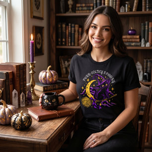 Purrfectly Spooky Black Cat Witch Halloween T-Shirt