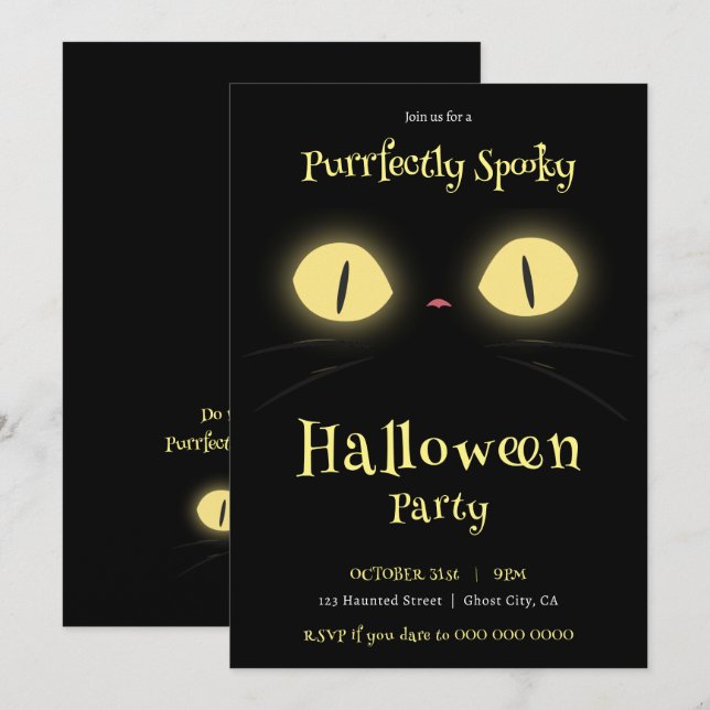 Purrfectly Spooky Cat Lovers' Halloween Party Invitation (Front/Back)