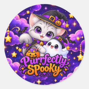Purrfectly Spooky Halloween Cat Round Stickers