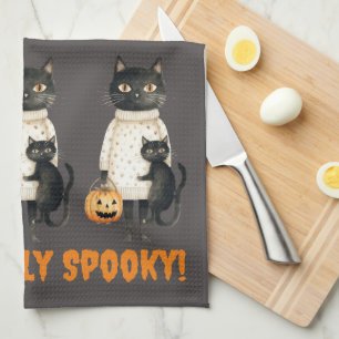Purrfectly spooky Halloween kitchen towel