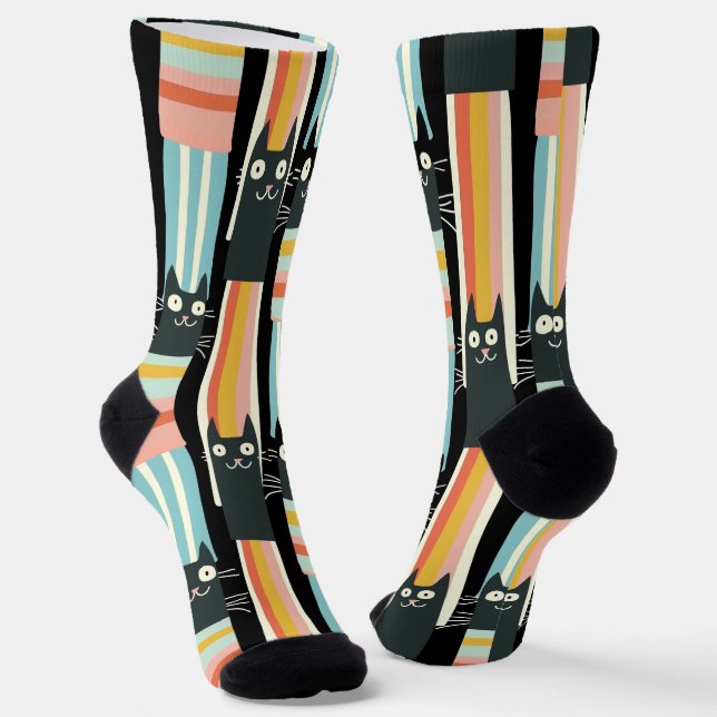 Purrfectly Striped - Quirky Cat Stripes Pattern Socks (Angled)